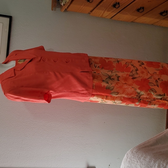 PREMIER INTERNATIONAL Peach Floral Maxi Dress w/Matching Jacket-EC-Sz L - Picture 7 of 15